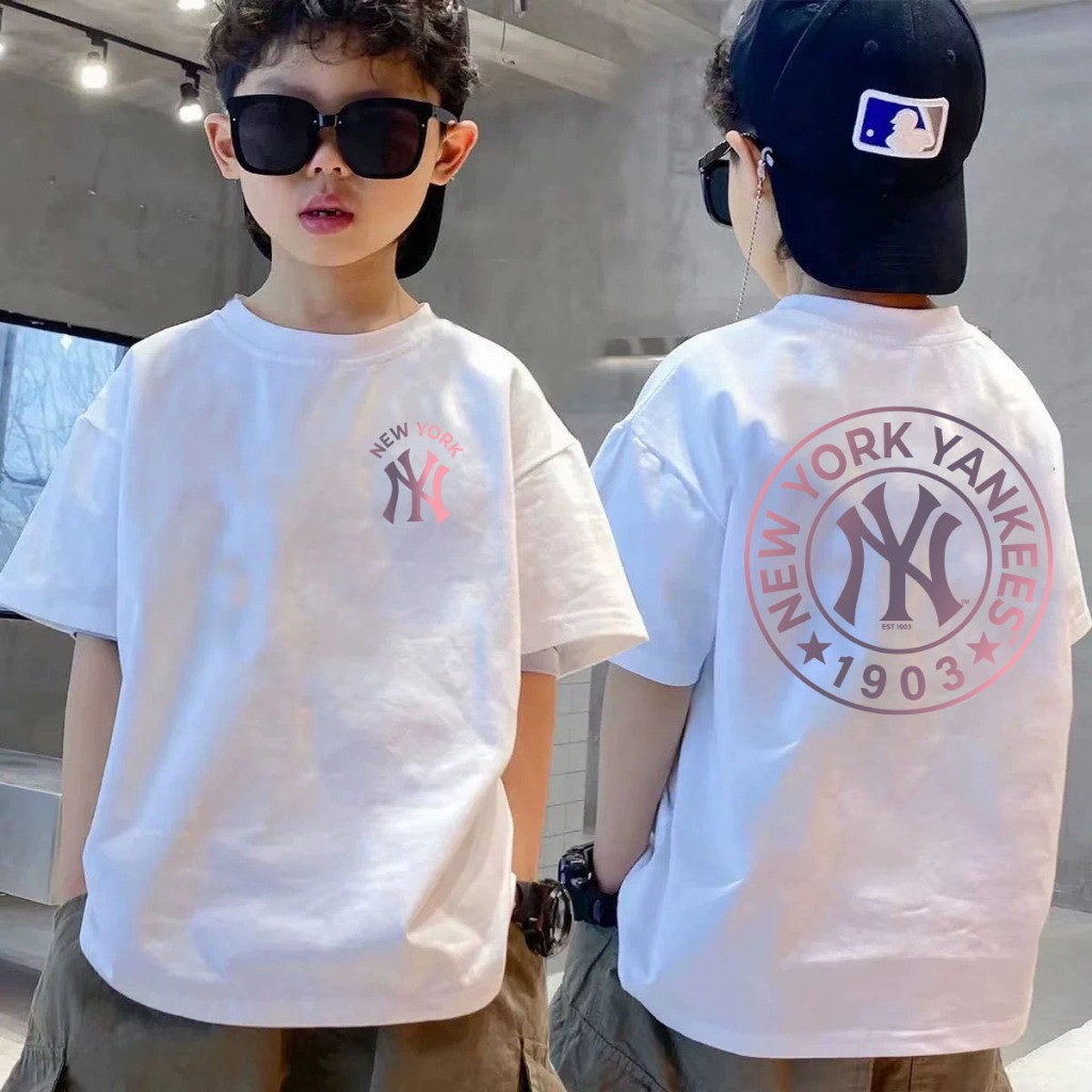 เสื้อยืดคอกลม สำหรับเด็กผู้ชาย ไซส์ 2-3 ถึง 10-11 ผลิตจากผ้าฝ้ายพรีเมียม 100%