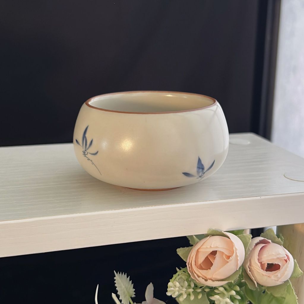 Beige Ru เตาเผามือวาด Orchid ถ้วยชา Master ถ้วยสามารถยกชิ้น Ru เตาเผา 100cc