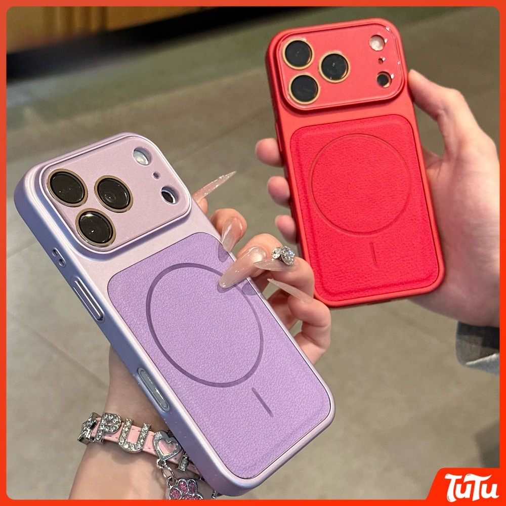 TuTu ทันทีเปลี่ยน 17 เลนส์พาโนรามาขนาดใหญ่ลายลิ้นจี่เคสเข้ากันได้สําหรับ iPhone 17 16 15 14 13 Pro Max แม่เหล็กชาร์จไร้สายเกราะเคสโทรศัพท์ปก