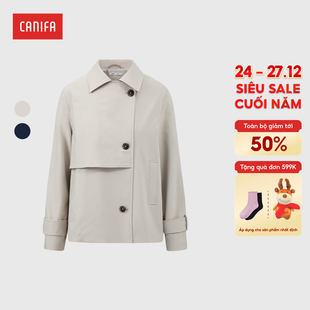 CANIFA 6OT25W008 เสื้อแจ็คเก็ตผู้หญิงคอปกไขว้แบบสั้น