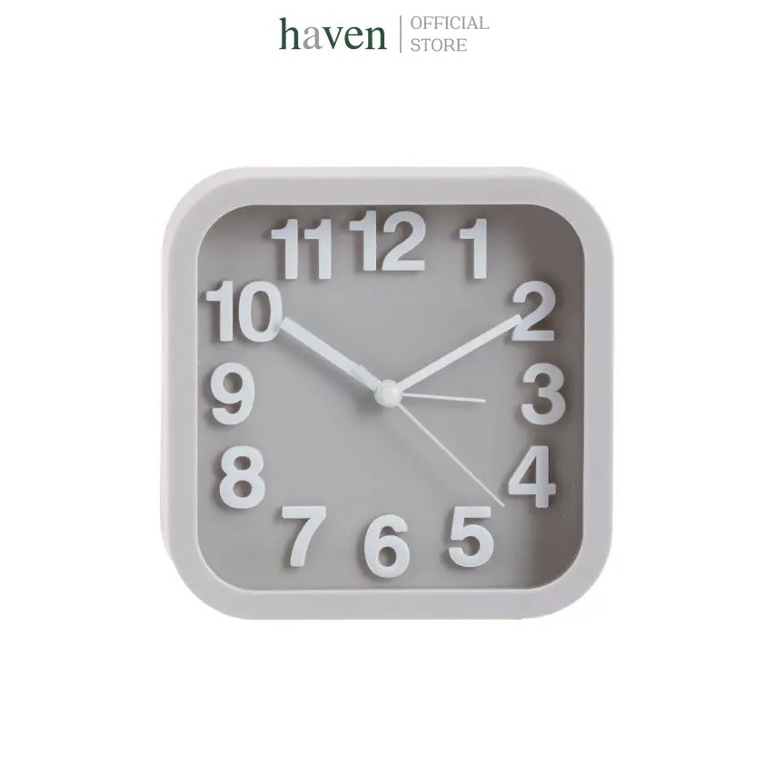 Haven นาฬิกาปลุกตั้งโต๊ะ ทรงเหลี่ยม วัสดุพลาสติก ขนาด 5 นิ้ว สีเทา
