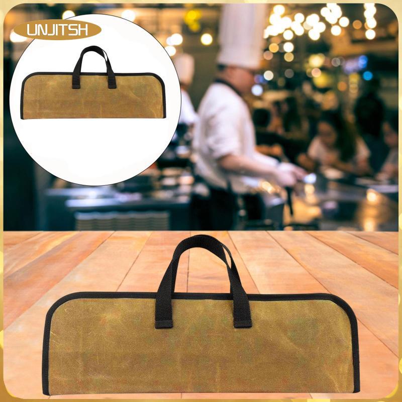 [unjitsh] Chefs Knife Roll Bag Waxed Canvas Knife Case Pocket Stain Resistance Heavy Duty