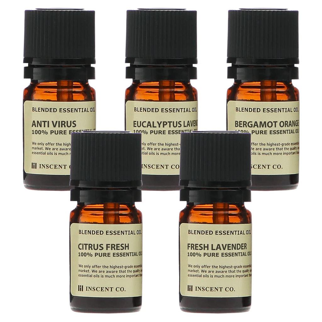 Essential Oil Blend Set - 5 Bottles (Night Blend, Day Blend, Citrus Mint, Hinoki Mist, Easy Breathe)