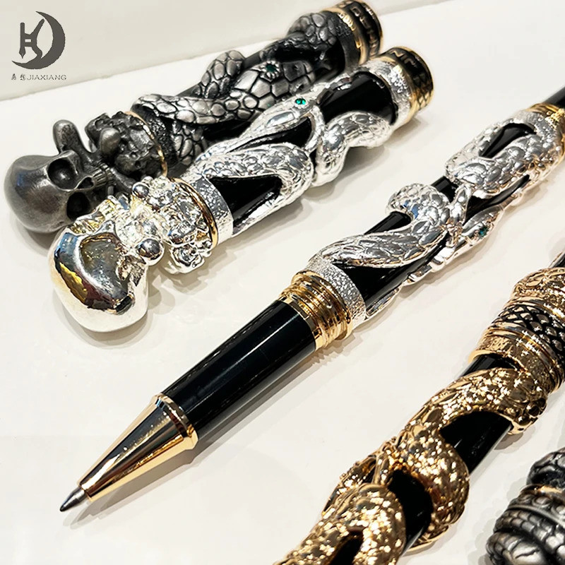 Jinhao Viper Series Snake/skull Head Solid Vintage หรูหรา Golden โบราณ Silvery แกะสลักลายนูนโลหะลูกล