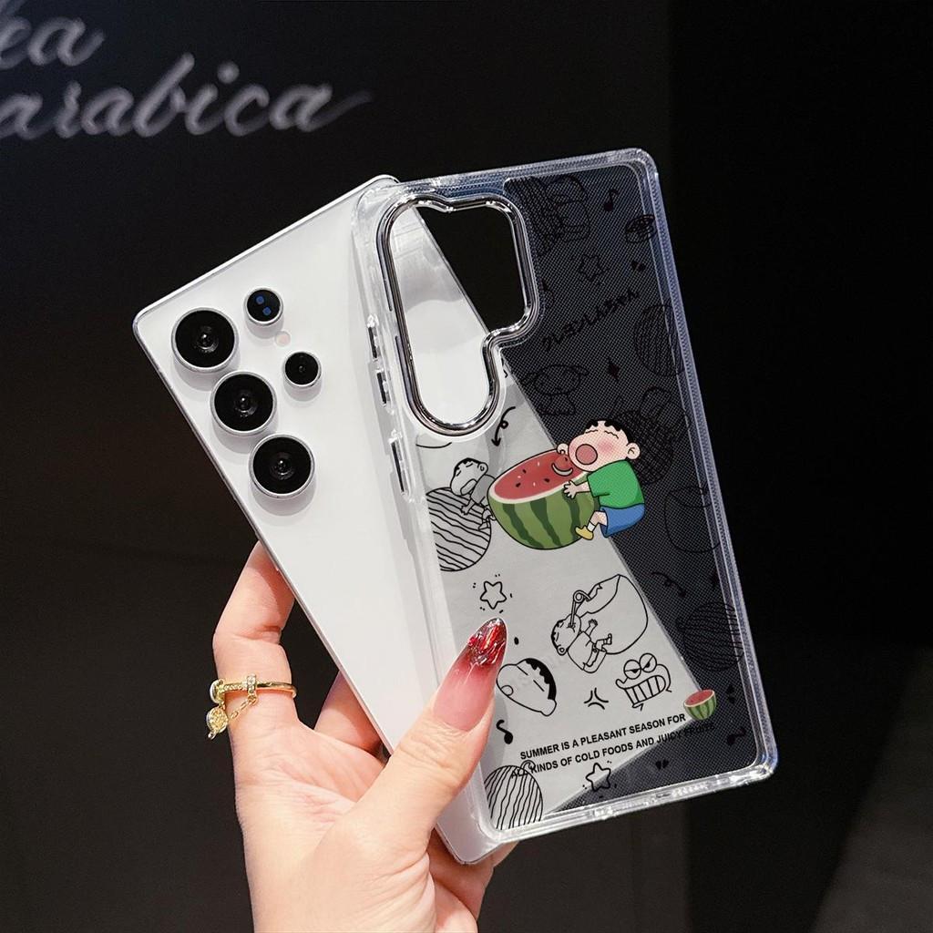 โลหะใสกล้องเคสโทรศัพท์เป็ดน้ําผึ้งการ์ตูนการออกแบบ Xiaoxin แตงโมสําหรับ Samsung S25 S21 S23 S20 S24 