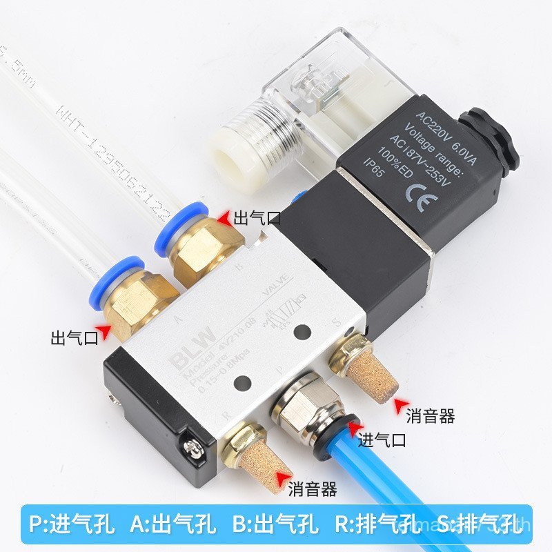 นิวเมติกโซลินอยด์วาล์ว 4V210-08 Two-Bit Five-Breath กระบอกย้อนกลับวาล์ว AC220V Solenoid ควบคุมวาล์ว 