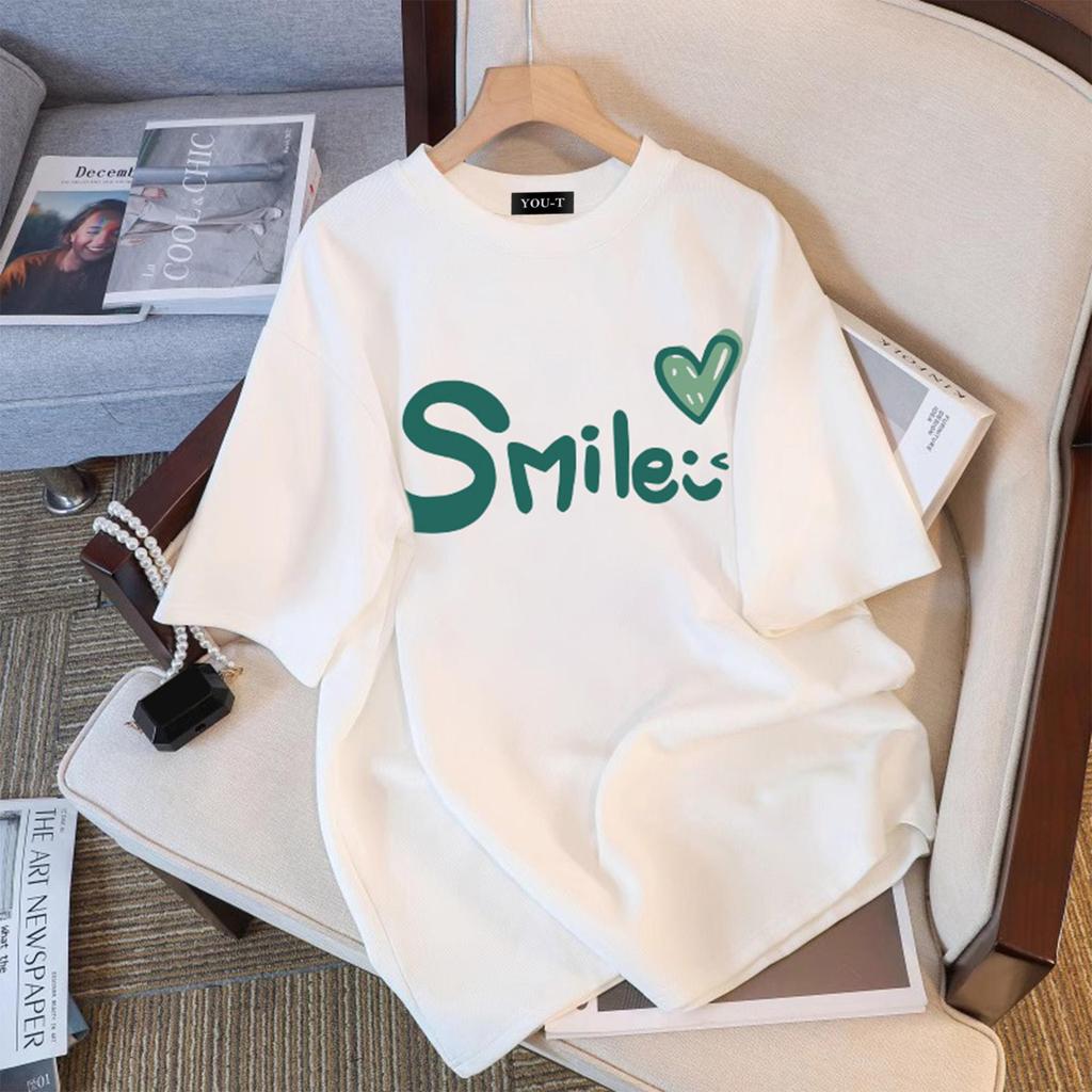 YOU-T เสื้อแฟชั่น ใส่สบาย เสื้อยืดแขนสั้น ลาย เสื้อ"SMILE" ผ้านิ่ม OVERSIZE แฟชั่น ผ้าฝ้าย 100% สไตล์เกาหลี