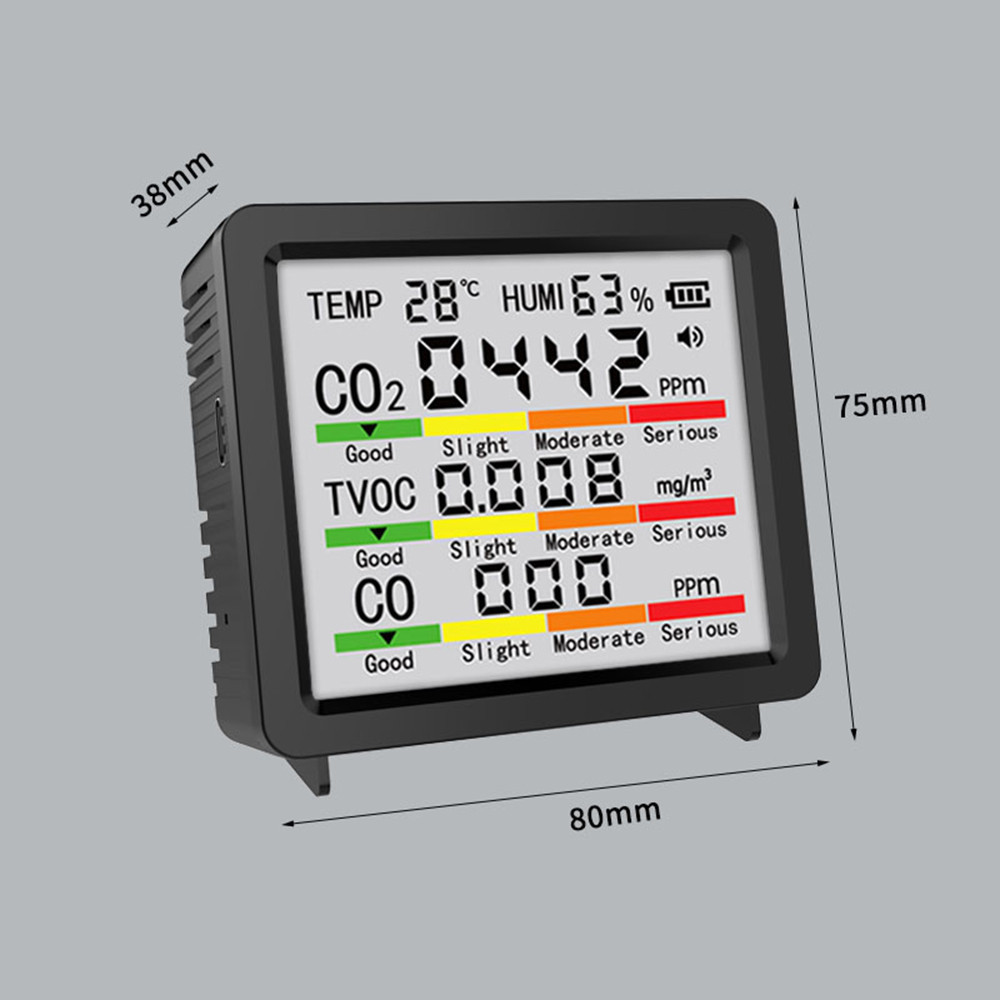 DIYMORE เครื่องตรวจจับคุณภาพอากาศหน้าจอขนาดใหญ่ห้าในหนึ่ง อุณหภูมิและความชื้น CO2 ฟอร์มาลดีไฮด์ volatile เครื่องตรวจจับคุณภาพอากาศคาร์บอนไดออกไซด์ Type C อินเตอร์แฟค - รูปที่ 7
