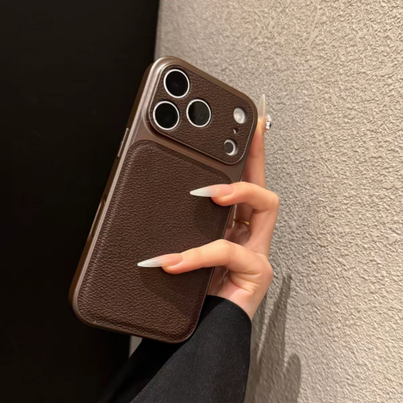 ลักษณะสูงหน้าต่างขนาดใหญ่ลายลิ้นจี่เคสป้องกันสําหรับ ไอโฟน 17 16 15 14 13 มือโปร สูงสุด ป้องกันการลื่นและป้องกันการตกฝาหลัง