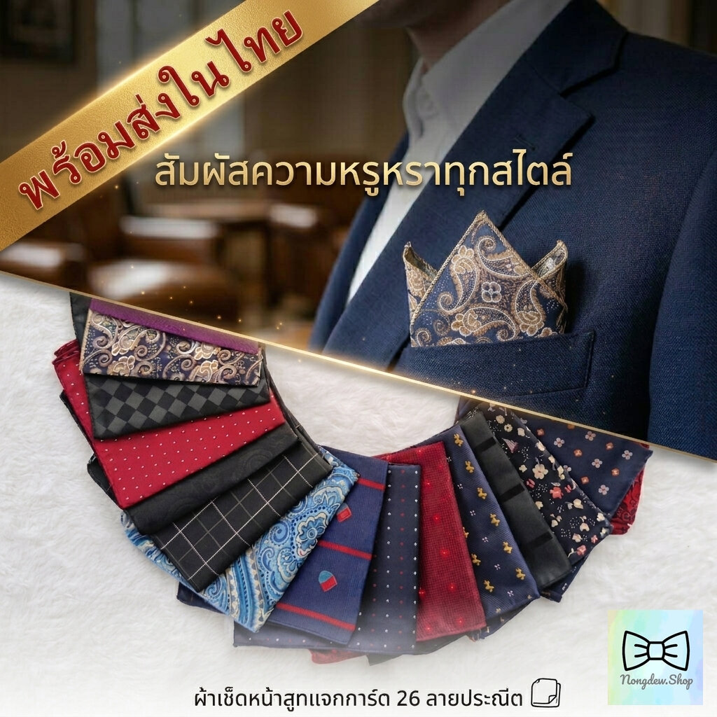 (สินค้าพร้อมส่ง) ผ้าเช็ดหน้าสูท (Pocket Square) ลายคลาสสิก/วินเทจ เนื้อผ้าดี 26 ลาย ใส่เที่ยว งานแต่ง งานเลี้ยง