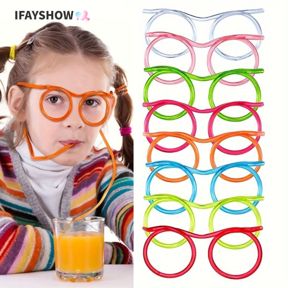 IFAYSHOW Straw ดื่มแว่นตา, PVC สีสันสดใส, หลอดห่วงโค้งงอได้แบบยืดหยุ่นได้แสนสนุก