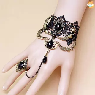 สร้อยคอมินิมอลแบบเซ็กซี่ Gothic คอเลอร์คริสตัลลายลูกไม้สำหรับผู้หญิง สไตล์วินเทจ Victorian และ Steampunk
