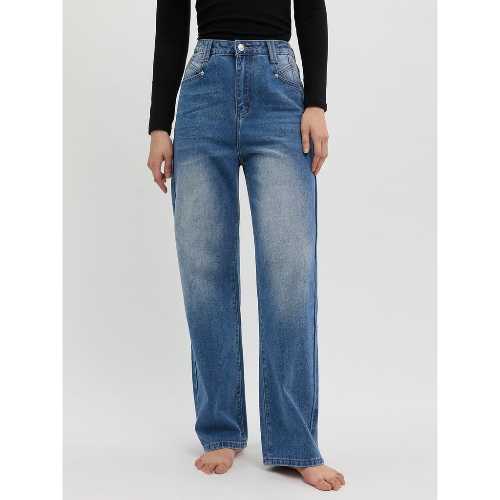 [Pomelo] กางเกงยีนส์ทรงตรงเอวสูง / High Rise Straight Leg Jeans