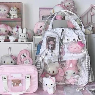 Ita bag กระเป๋าสะพายคู่ Drawstring(ไม่รวมตุ๊กตา) ความจุสูง พิมพ์ดาว กระเป๋าอวดเมน กระเป๋าสะพายไหล่น่ารัก