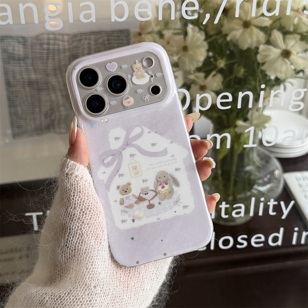 สําหรับ iphone Case 17 Pro Max 16 Pro Max 15 Pro Max เคสโทรศัพท์โบว์สีม่วง – โปรปัง