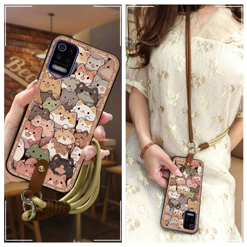 การ์ตูน Graffiti เคสโทรศัพท์สําหรับ LG K52/Q52/K62/K62 + ซิลิโคน Lanyard ฝาหลังสร้อยคอแนวทแยงน่ารักท