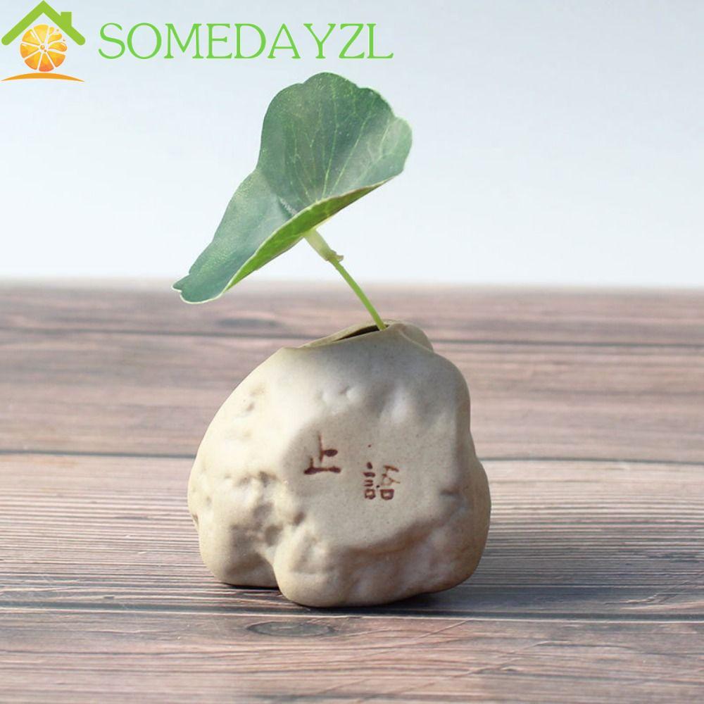 SOMEDAYZL เซรามิค Zen Hydroponic แจกัน,เซรามิค Handmade Stone Shape แจกัน, Retro Mini หยาบเดสก์ท็อปแจกันขนาดเล็กตกแต่ง