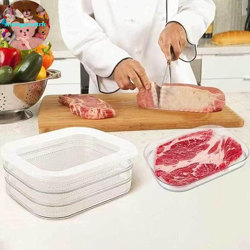 Strongaroetrtr Meat Container สําหรับตู้เย็น Staable Cold Cuts ภาชนะเก็บฝาใสสําหรับ Deli Meat Bacon 