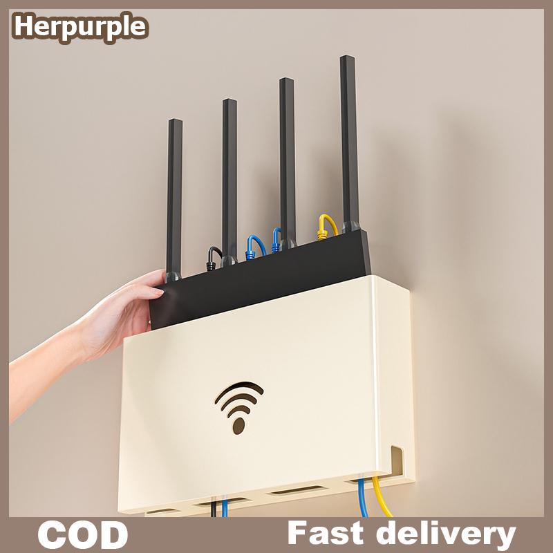 Herpurple Minimalist Wireless Router กล่องเก็บโดยไม่ต้องเจาะแขวนผนังสําหรับห้องนั่งเล่น WiFi Router Holder และชั้นวางของ TH