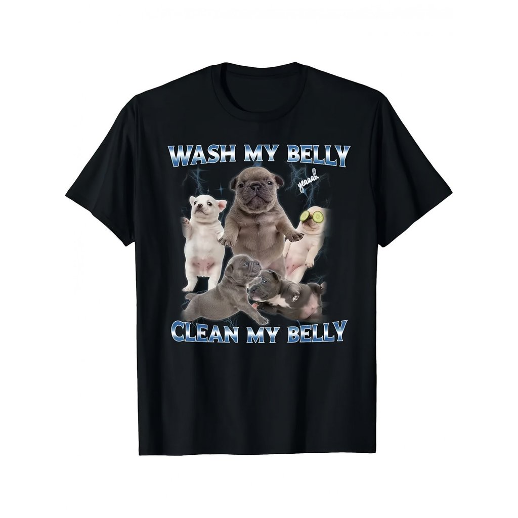 เสื้อยืดลาย Pibble Humor Collective Fun Pibble O - "ล้างหน้าท้องฉัน" และ "ทำความสะอาดหน้าท้องฉัน" Sl