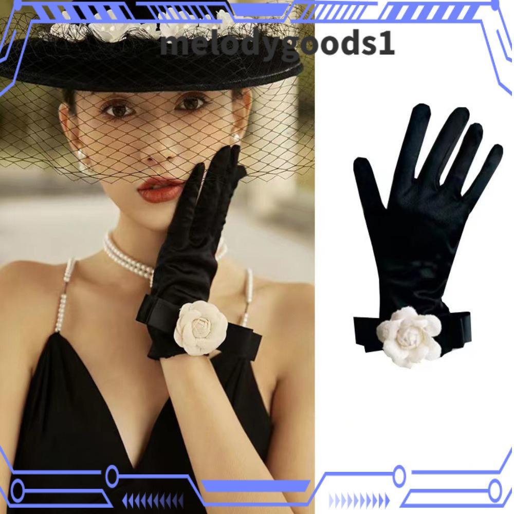 MELODYGOODS ถุงมือเจ้าสาวงานแต่งงาน, Vintage Velvet Evening Prom ถุงมือ, Bowknot Elegant Hepburn ชุดเจ้าสาว Mittens Party