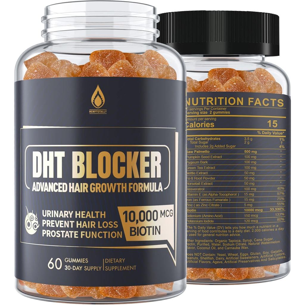 DHT Blocker Gummies Hair Growth , Super Potency Saw Palmetto & Biotin 10000 mcg สําหรับผู้หญิงและผู้