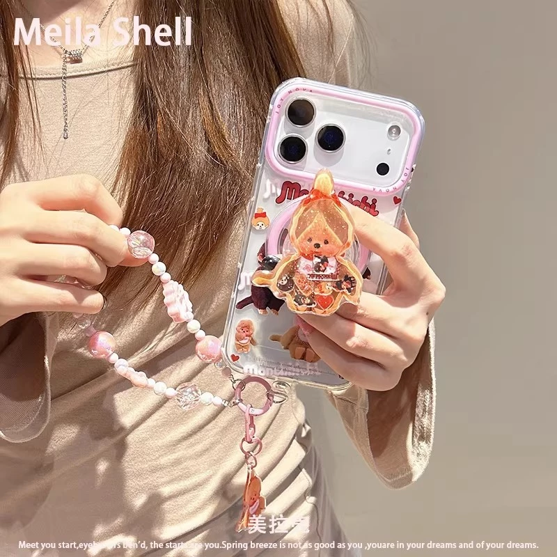 Matte Monchhichiเคสโทรศัพท์แม่เหล็กสําหรับiPhone 17 Pro Max/16/15 Pro Max/14/14 Pro Maxหรูหราผู้หญิงฝาครอบการ์ตูน,กันกระแทกเต็มรูปแบบ