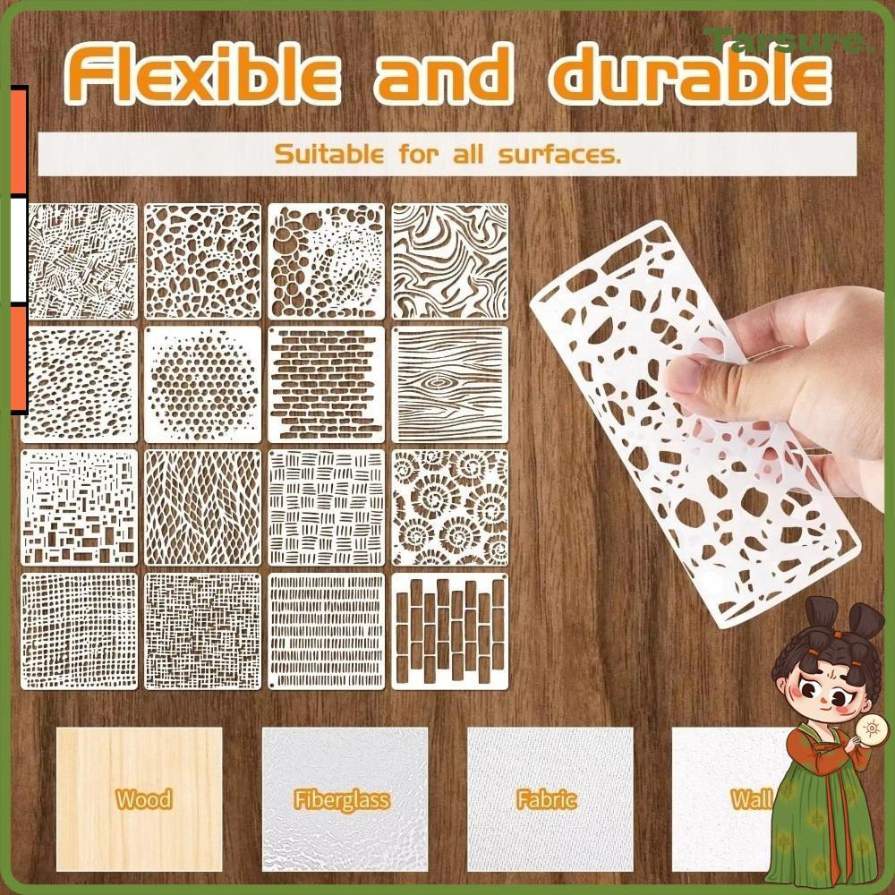 TARSURETH 16pcs Craft Stencils, Hollow-out Textured ภาพวาด Stencils, Creative Reusable Layered Drawi