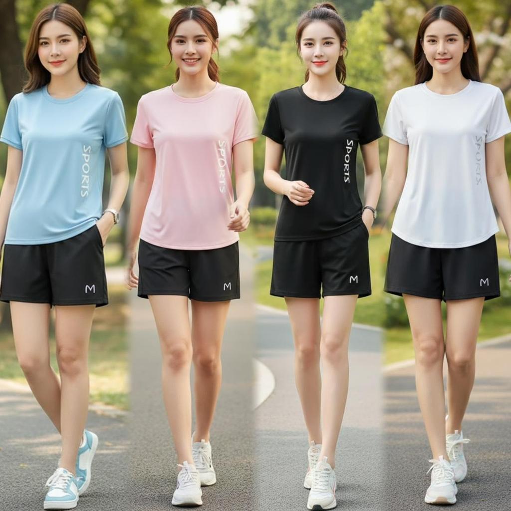 MeeiJaShop No.sports ชุดเซ็ทกีฬา เสื้อแขนสั้น+กางเกงขาสั้น ใส่ออกกำลังกาย ชุดเซ็ทแบบ2ชิ้น ผ้าดีใส่สบาย เสื้อผ้าแฟชั่น