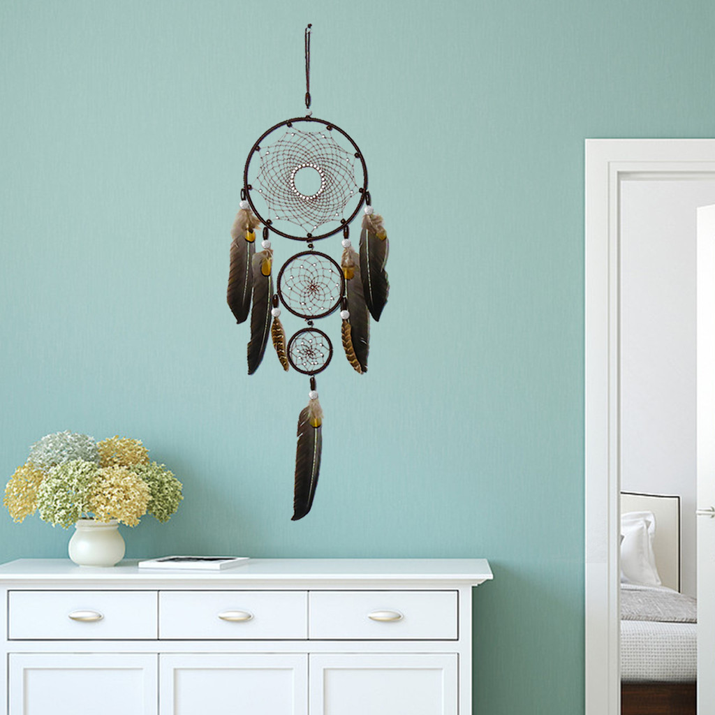 [คลังสินค้าพร้อม] ตกแต่งบ้านอินเดีย Dream Catcher สามแหวน Bullet Retro Dream Catcher จี้ตกแต่งผนัง D