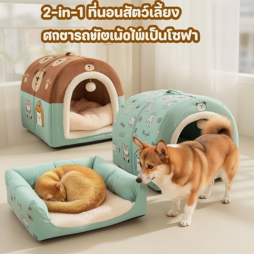 ที่นอนสัตว์เลี้ยง บ้านแมว ที่นอนสุนัข เบาะนุ่ม กึ่งปิด กันลื่น ถอดซักได้ ผ้าออกซ์ฟอร์ด