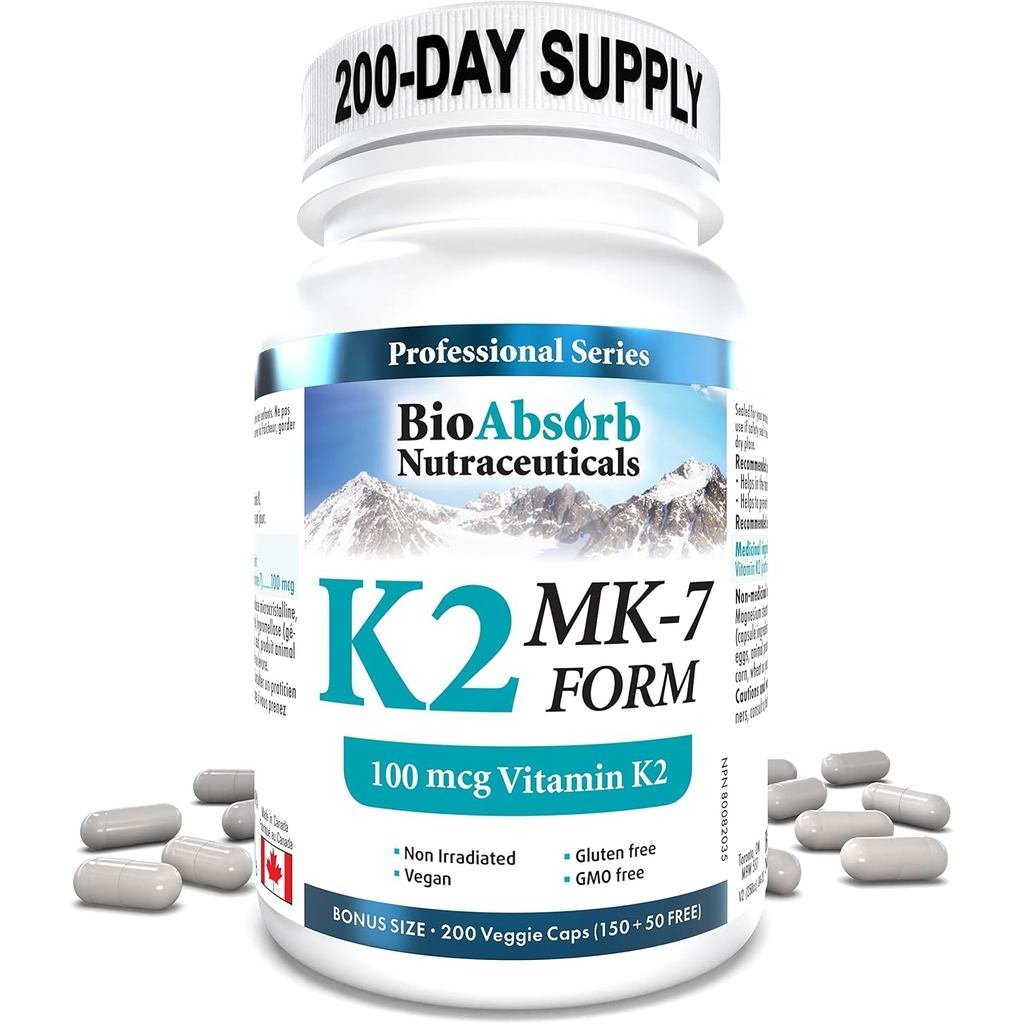 K2 MK7 100 mcg. 200Day ply of K2 (200 Veggie K Capsules MK7 Form)