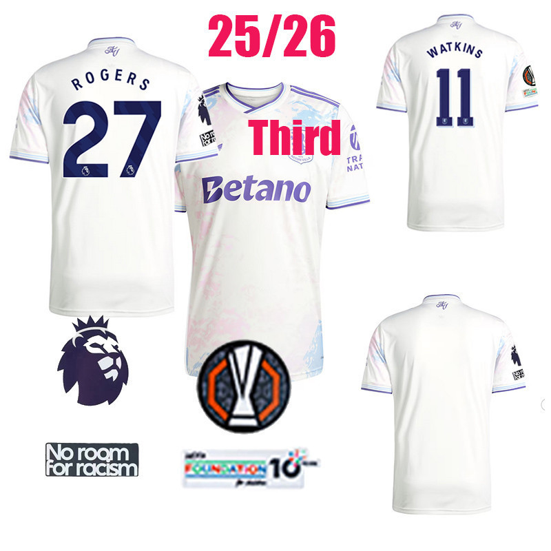 S-XXXXL 25/26 ROGERS ฟุตบอลผ้า 25/26 Aston-VillasThird jerseys MCGINN ELLIOTT BUENDIA WATKINS MANN O