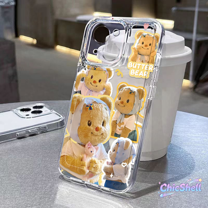 เคสไอโฟน หมีเนย เคสใส กันกล้อง cho iPhone 11 12 13 14 15 16 ProMax X XR XS Max 7 8Plus-CL
