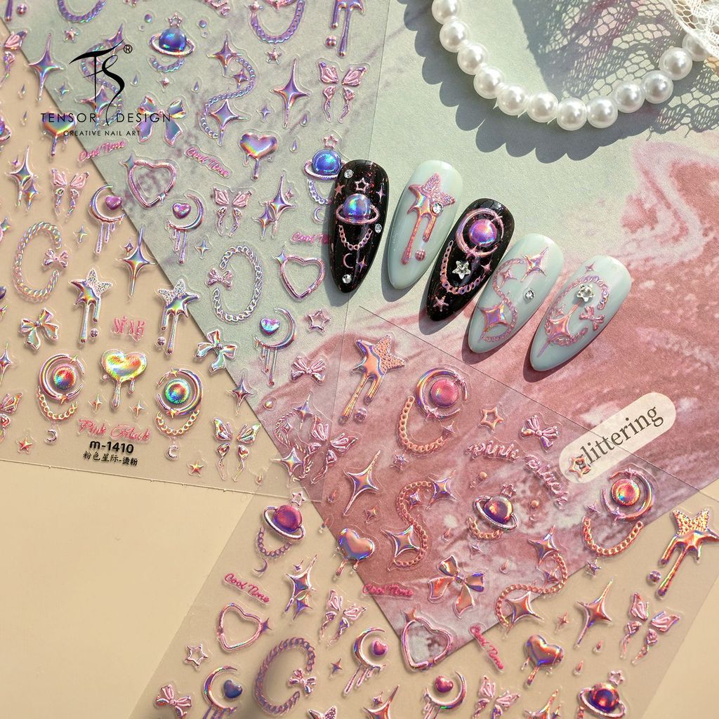 [Meow.sensei] TENSOR Moji Magical Girl Star Moon Handbook สติ๊กเกอร์แต่งเล็บ M-1410 Sweet Cool Style Laser Love Gemstone