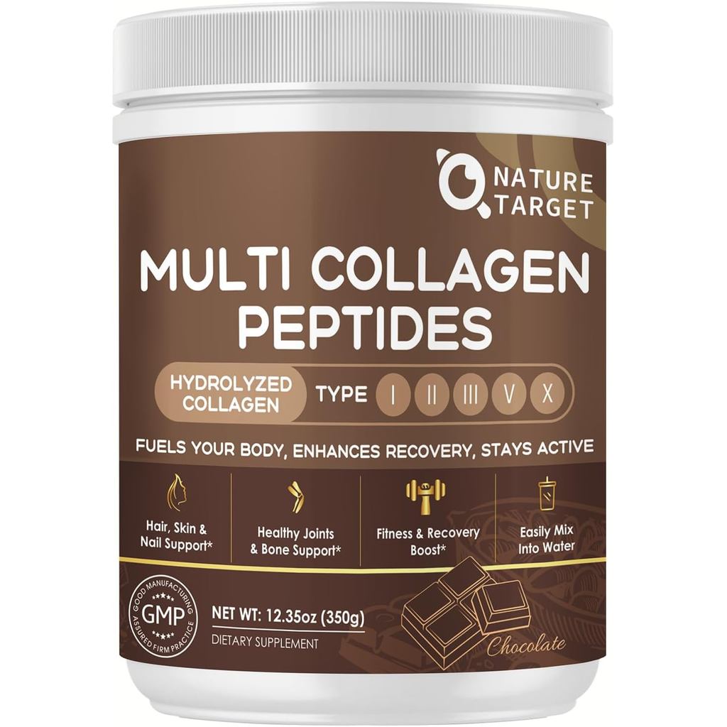 NATURE TARGET Chocolate Multi Collagen Peptides – ผงคอลลาเจนสําหรับผู้หญิงที่มีวิตามินซี & D3, ทําคว