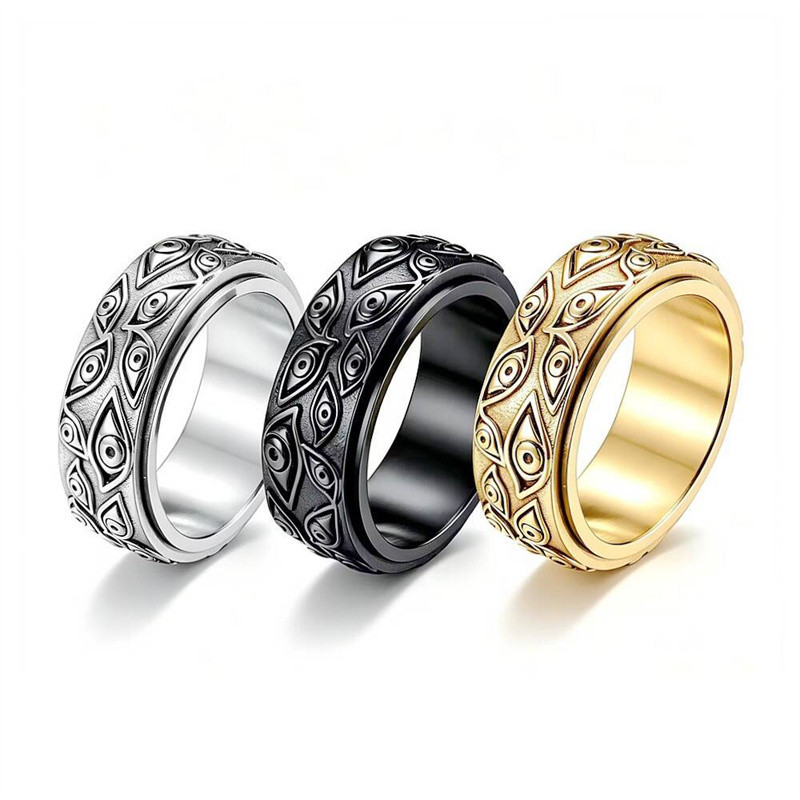 Vintage แกะสลัก Eye of God Mens ความเครียดแหวนสําหรับหมุนความวิตกกังวลสแตนเลส Fidget Spinner แหวน Anillos De Anssiedad
