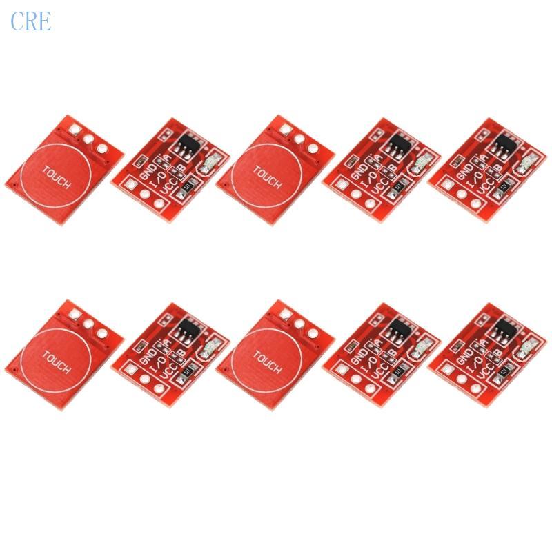 CRE แพ็ค 10 เซ็นเซอร์สัมผัสโมดูลแรงดันไฟฟ้ากว้างช่วง TTP223 สวิตช์แบบ Capacitive โมดูลปุ่มสําหรับหลาย Power Sou