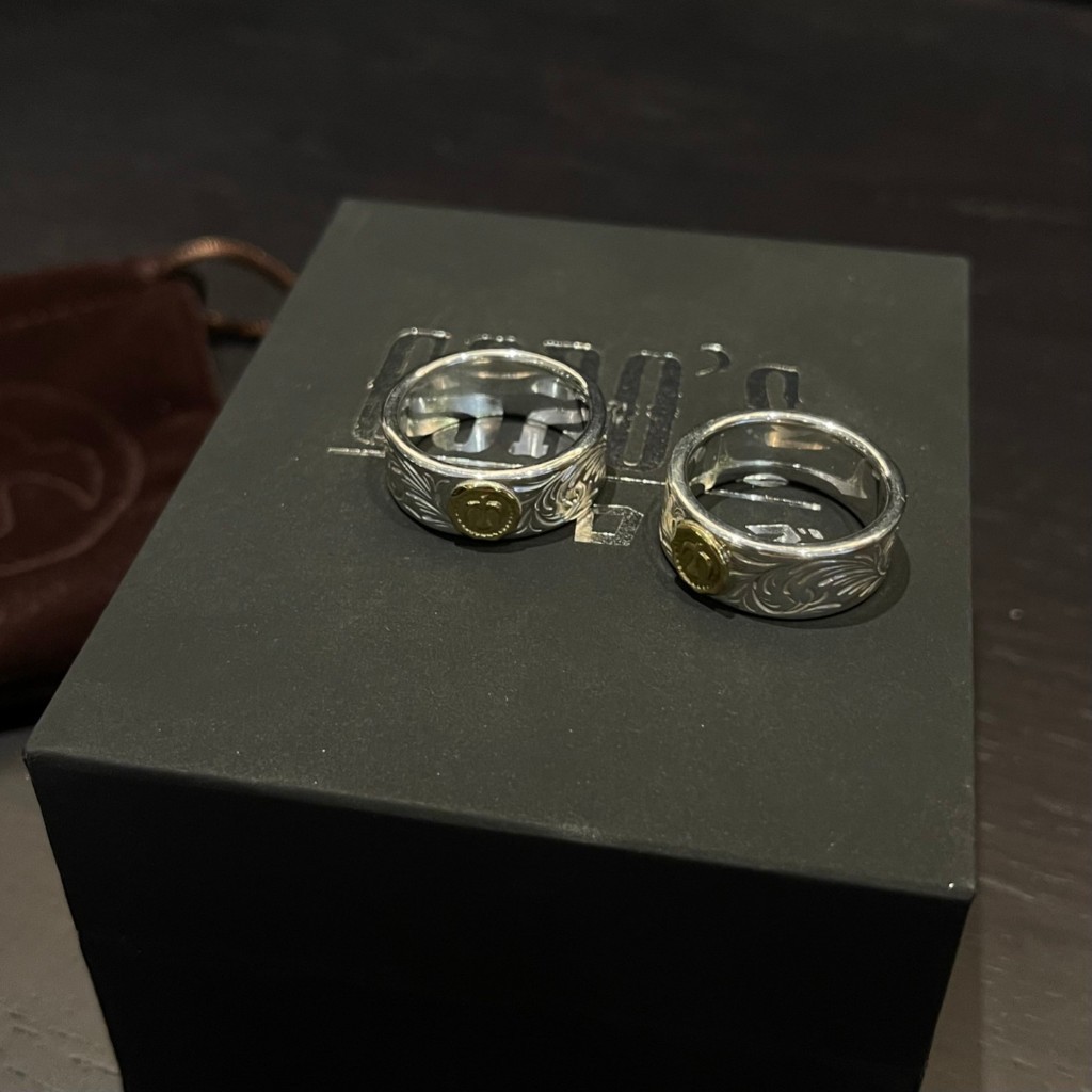 GORO'S s925 Sterling silver Seiko Kenkikuchi Asuka arabesque pattern couple ring