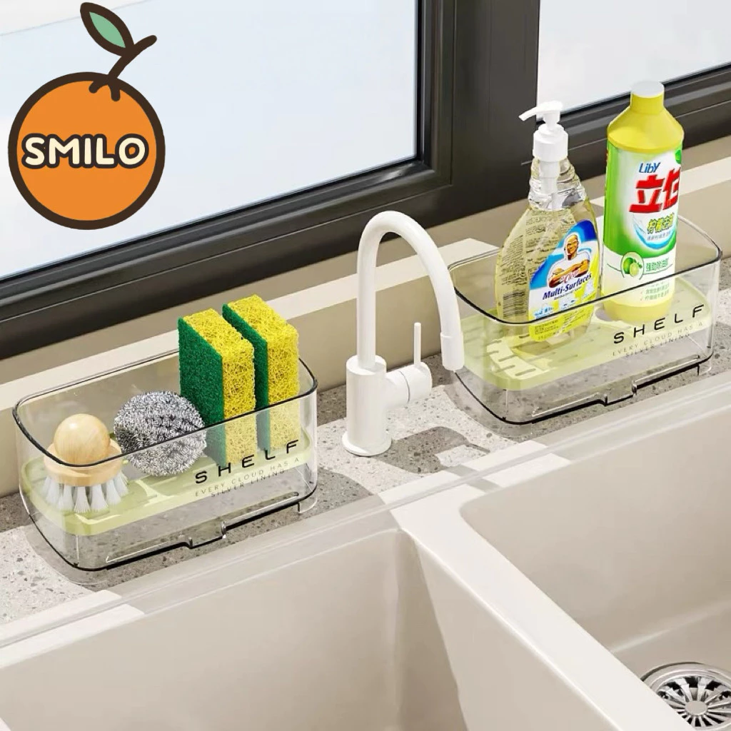 SMILO ที่วางฟองน้ำล้างจาน ที่วางฟองน้ํา ชั้นวาง ชั้นวางน้ำยาล้างจาน ออกแบบให้ระบายน้ำด้านล่างได้