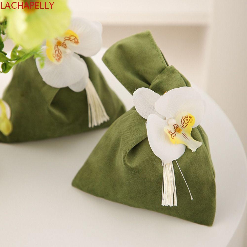 LACHAPELLY Flower Tassel Wrist Bag, Velvet Orchid Style Handbag, Fashion Make Up Pouch Jewelry Packi