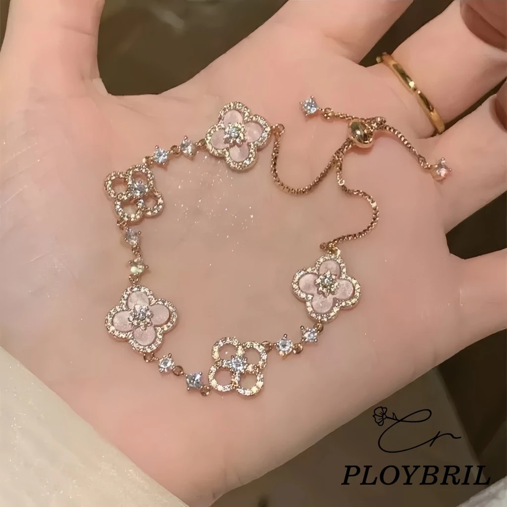 PLOYBRIL สร้อยข้อมือโคลเวอร์สี่ กุหลาบทอง สำหรับผู้หญิง อุปกรณ์แต่งกายสไตล์เกาหลี ของขวัญวันเกิด S022 thumbnail 10