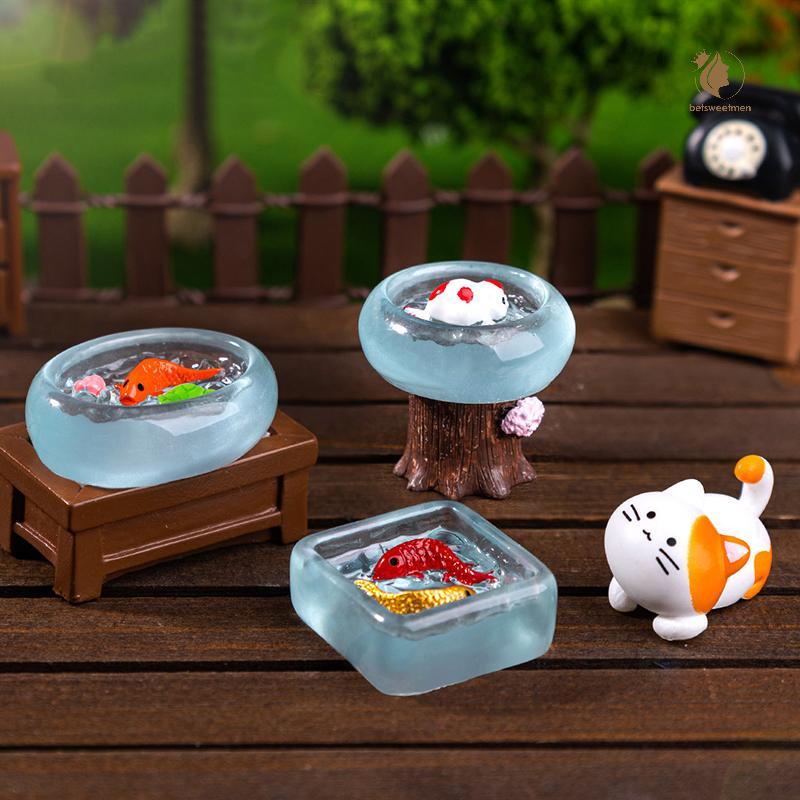 [PE] 4 ชิ้น/เซ็ต Dollhouse Miniature จําลอง Koi Fish Tank ตุ๊กตา House รอบถังปลาตุ๊กตา Mini เฟอร์นิเ