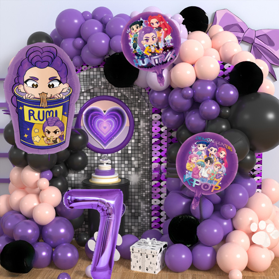 Demon hunter rumi บอลลูนชุดโค้งเหมาะสําหรับพิธีรับปริญญาสาวธีมการ์ตูนวันเกิดปาร์ตี้เจ้าหญิงธีมตกแต่ง