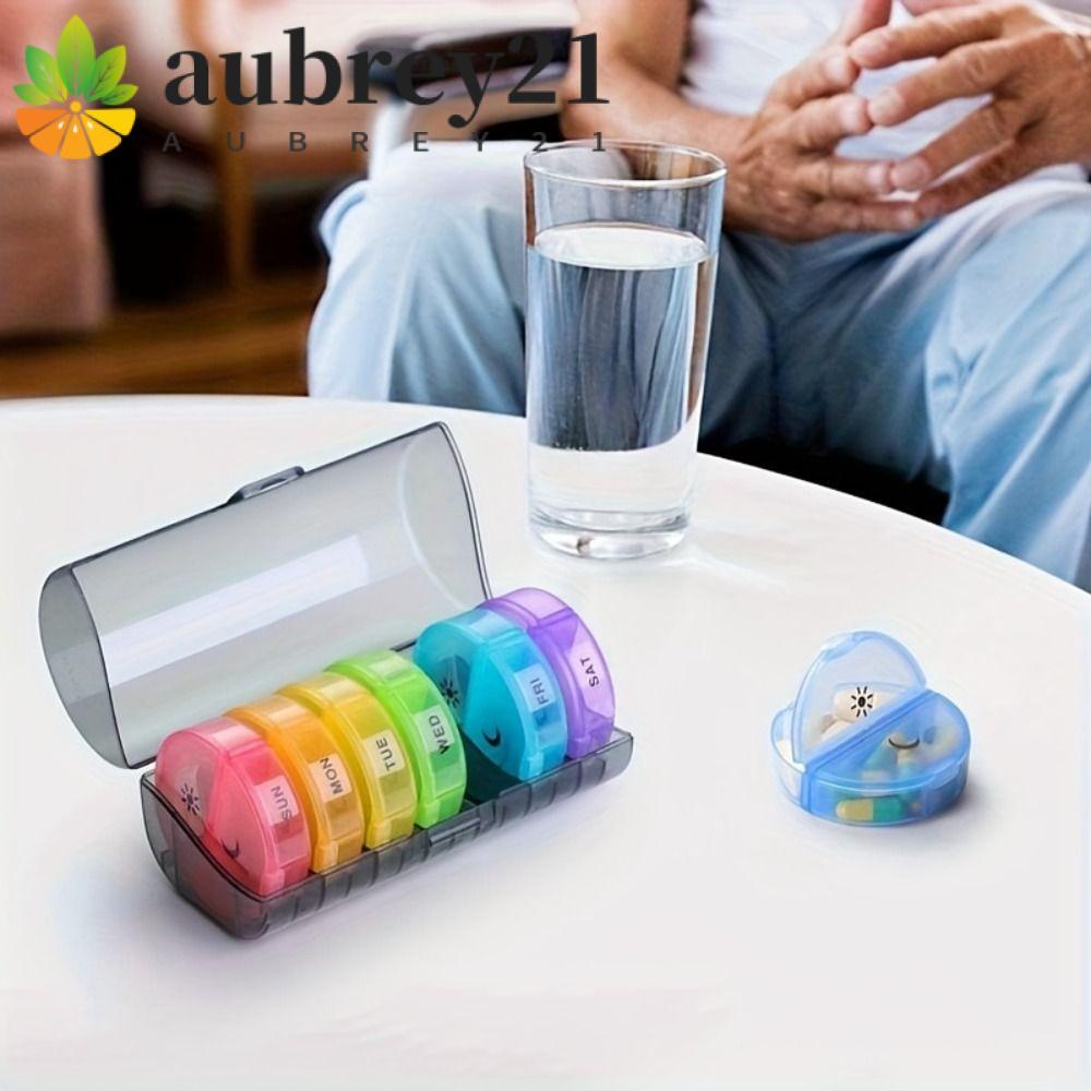 AUBREY1 7-Day Splitter Pill Organizer, Week Mark Drug Container วิตามินกล่องเก็บ,ยาแบบพกพาพลาสติกนํา