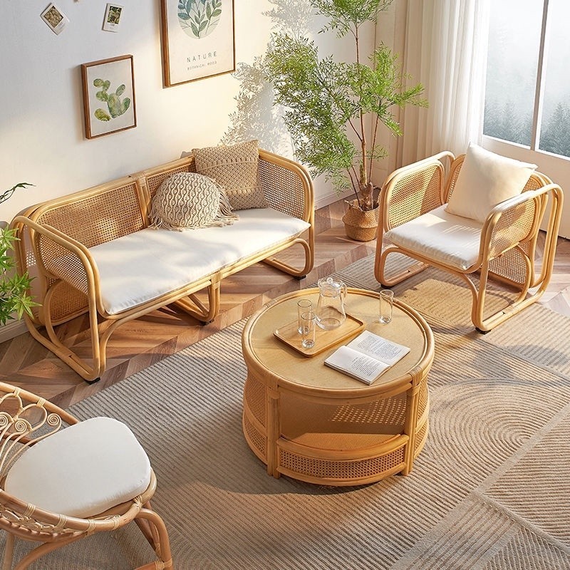 Living room balcony household double rattan chair set rattan sofa and chair coffee table set