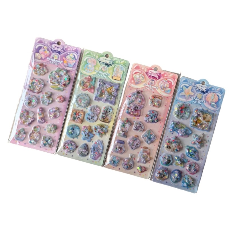 Caoxhenr น้ําที่เต็มไปด้วยเลื่อม Drift ทรายสติกเกอร์กาว PVC สติกเกอร์สําหรับเด็กรางวัลดินสอเด็ก Art 