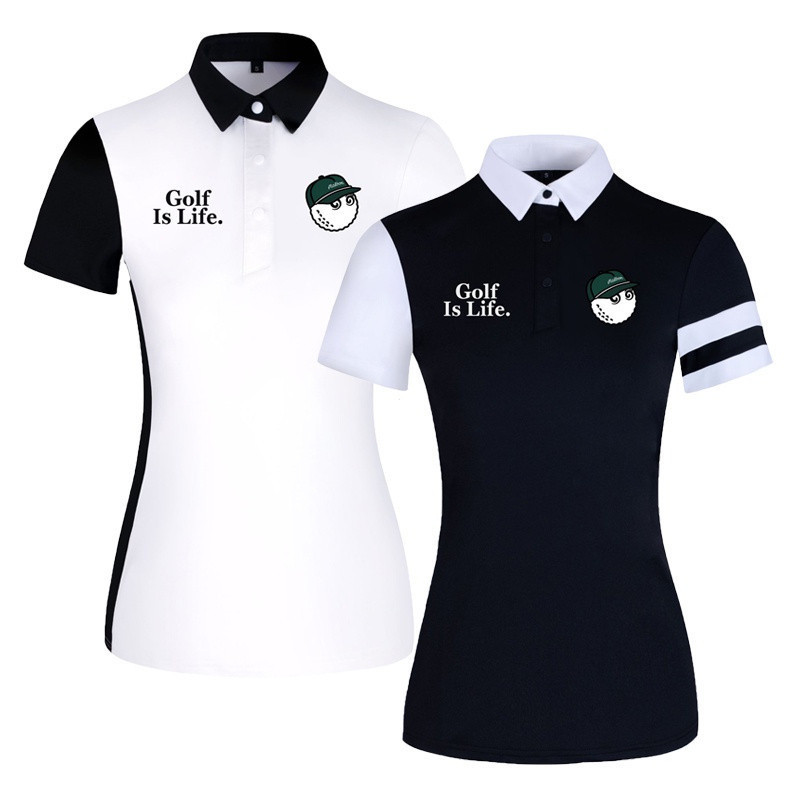 GOLF สุภาพสตรีแขนสั้นฤดูร้อนสบายๆกีฬา Slim-fit Slimmer ดูสี-Blocking เสื้อยืด Breathable Quick-Dryin