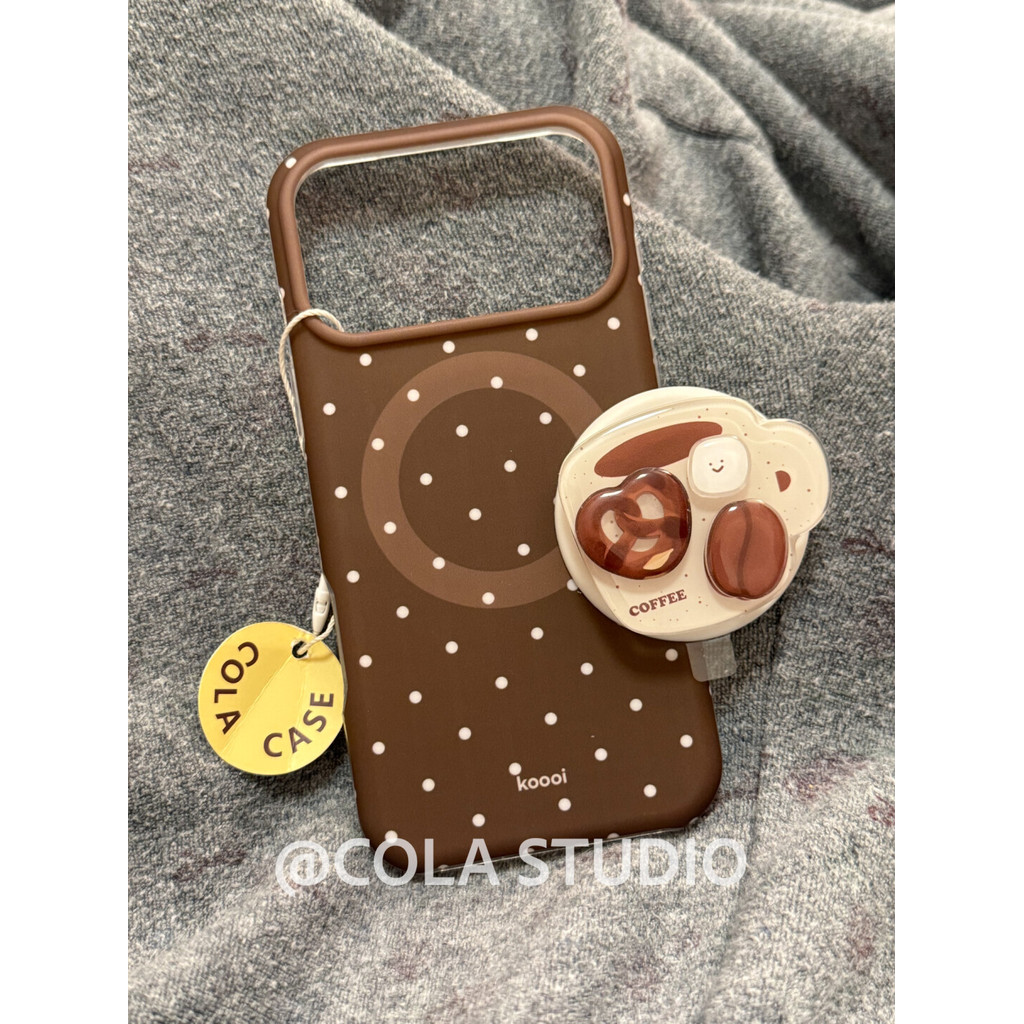 แม่เหล็กสองชั้นฝ้าสีน้ําตาลลายจุดถ้วยกาแฟออกแบบเคสโทรศัพท์เข้ากันได้กับiPhone 14 Pro 15 16 Pro 17 Pro Maxกันกระแทกฝาครอบป้องกัน