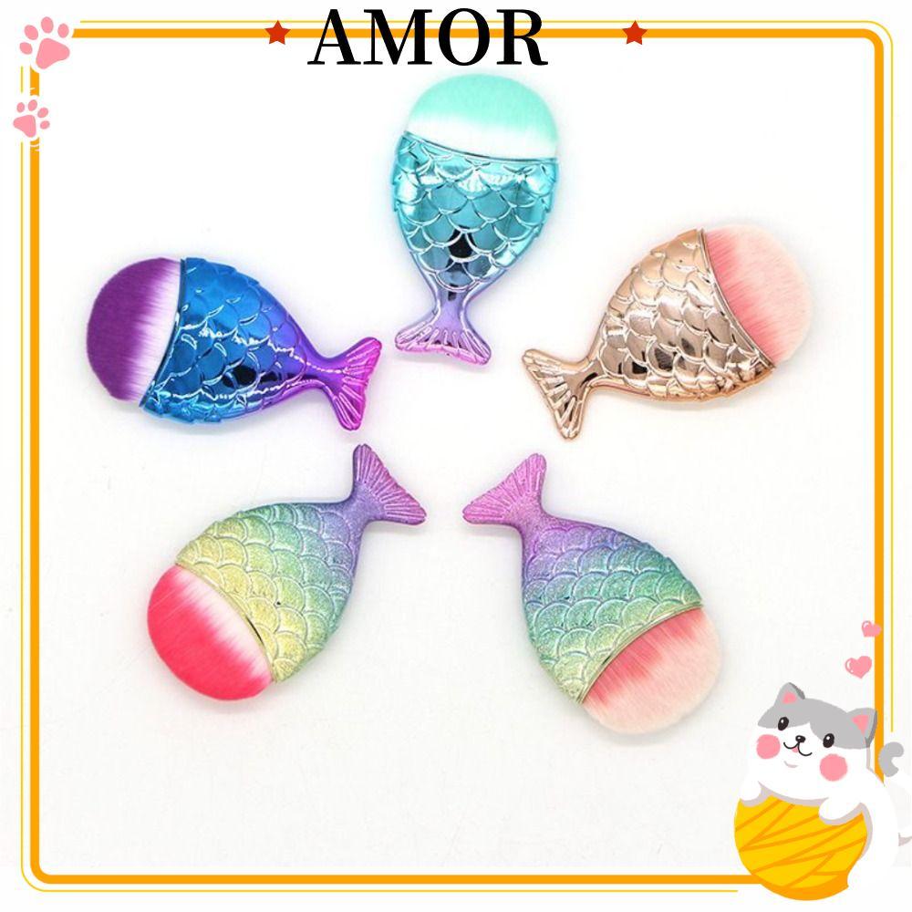AMOR แปรงแต่งหน้าหางนางเงือก, แป้งสีสันสดใส Mermaid Face Blush Brush, แปรงเล็บรูปหางปลานุ่มแปรงเล็บเ